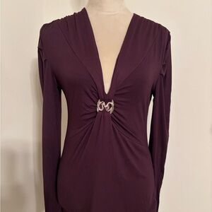 Designer Vertigo Paris Eggplant Jeweled Metal Snake Long Sleeve Top size Large